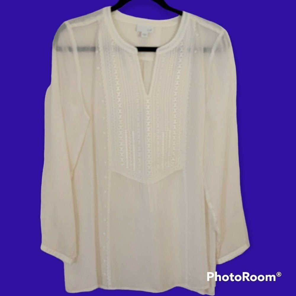 J Jill Cream Colored Embroidered Blouse Size S